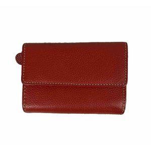 Vintage Genuine Leather Card Wallet ID Bi-Fold Lipstick Red Pebble Snap Closure